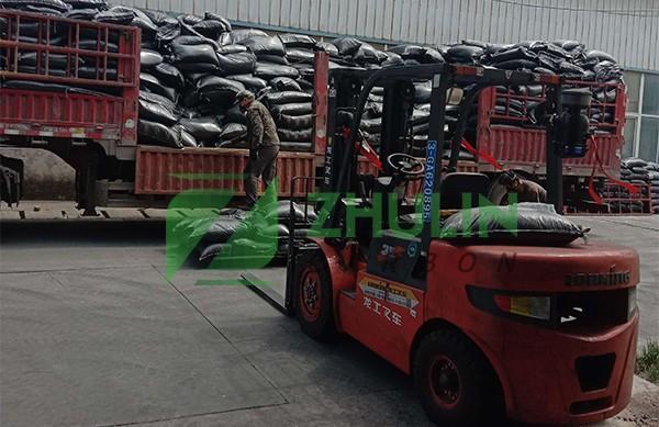 Một xe than vỏ dừa vàng xuất khẩu từ cảng Thiên Tân